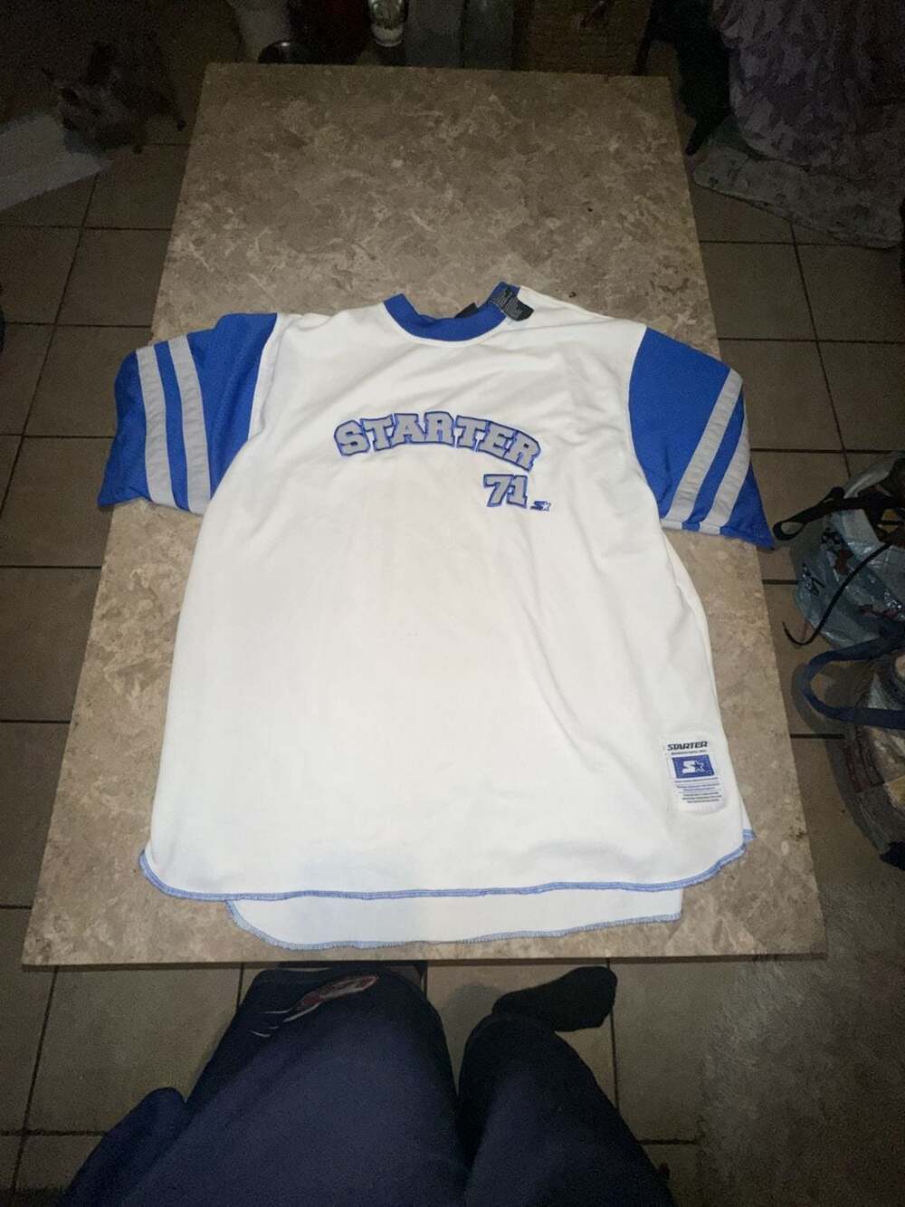 Vintage Starter 71 Mesh Football Jersey White Blue Men's Size XL